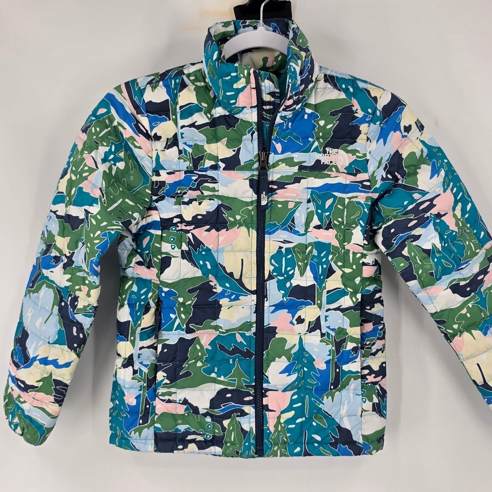 The North Face Girls Thermoball Eco Puffer Jacket Multi Color Print Size S 7/8